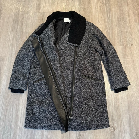 COPY - vince women’s coat size L black gray full zip wool blend lamb leather - Picture 2 of 12